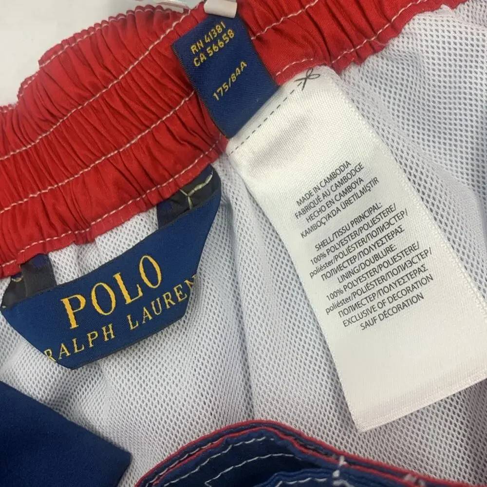 Board Shorts Swim Mesh Liner Red White Blue Polo‎ Ralph Lauren Men's Size Medium